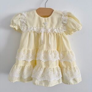 Vintage Alexis Buttercup Yellow Baby Dress with Lace Accents